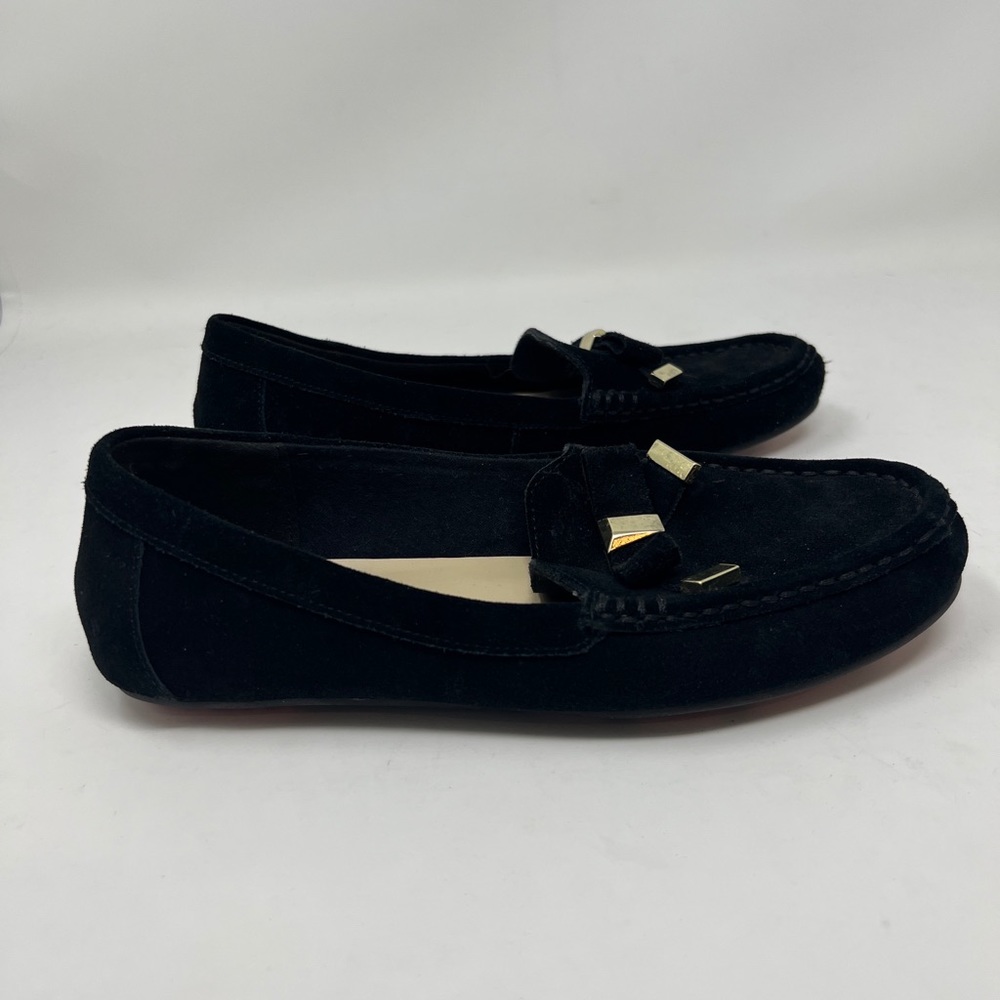 Isaac Mizrahi Live Alia Suede Black Loafers Moccasins Tipped Bow - NEW!